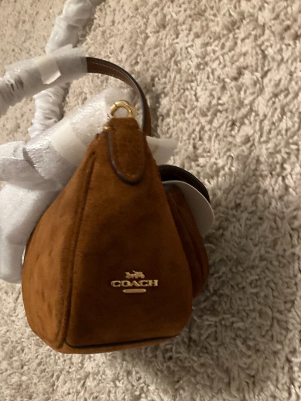 COACH ashton mini shoulder bag. suede/gold /warm brown. item # cfa50. - Picture 15 of 16